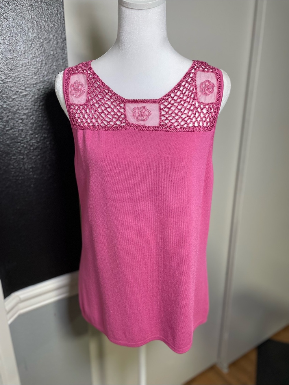 Mirasol Hot Pink Crochet Yoke Tank Top